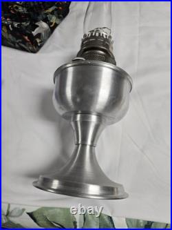 Vintage 23 Aladdin Model Nickel Kerosene Oil Lamp With original Glass Chimney