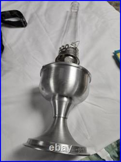 Vintage 23 Aladdin Model Nickel Kerosene Oil Lamp With original Glass Chimney