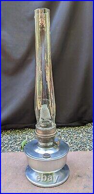 Vintage 70's Aladdin Model 23 Oil Lamp Aluminum Base tall glass chimney 22
