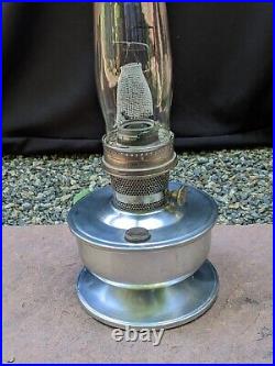 Vintage 70's Aladdin Model 23 Oil Lamp Aluminum Base tall glass chimney 22