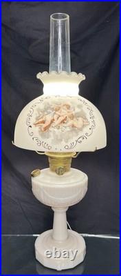 Vintage ALADDIN 1940's Alacite LINCOLN DRAPE Oil Lamp Cherub Shade, Lox Chimney