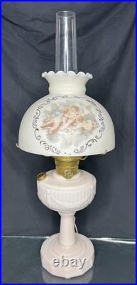 Vintage ALADDIN 1940's Alacite LINCOLN DRAPE Oil Lamp Cherub Shade, Lox Chimney