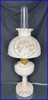 Vintage ALADDIN 1940's Alacite LINCOLN DRAPE Oil Lamp Cherub Shade, Lox Chimney