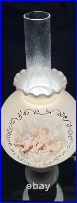 Vintage ALADDIN 1940's Alacite LINCOLN DRAPE Oil Lamp Cherub Shade, Lox Chimney