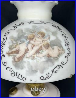 Vintage ALADDIN 1940's Alacite LINCOLN DRAPE Oil Lamp Cherub Shade, Lox Chimney