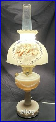 Vintage ALADDIN 1940's Alacite LINCOLN DRAPE Oil Lamp Cherub Shade, Lox Chimney