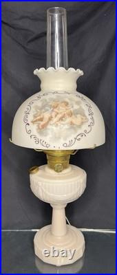 Vintage ALADDIN 1940's Alacite LINCOLN DRAPE Oil Lamp Cherub Shade, Lox Chimney