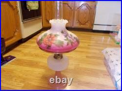 Vintage ALADDIN B-91 QUILT OIL LAMP WHITE MOONSTONE / ROSE MOONSTONE WithSHADE