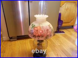 Vintage ALADDIN B-91 QUILT OIL LAMP WHITE MOONSTONE / ROSE MOONSTONE WithSHADE