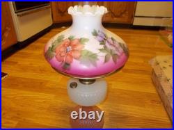 Vintage ALADDIN B-91 QUILT OIL LAMP WHITE MOONSTONE / ROSE MOONSTONE WithSHADE