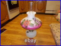 Vintage ALADDIN B-91 QUILT OIL LAMP WHITE MOONSTONE / ROSE MOONSTONE WithSHADE