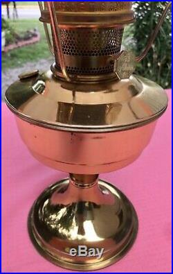 Vintage ALADDIN Brass Kerosene Oil Lamp #23 With Rose Milk Glass Shade GORGEOUS
