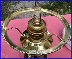 Vintage ALADDIN Brass Kerosene Oil Lamp #23 With Rose Milk Glass Shade GORGEOUS