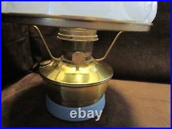 Vintage ALADDIN Brass OIL LAMP BLUE GLASS SHADE HAND PAINTED FLORAL 1960's 20t