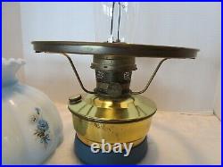 Vintage ALADDIN Brass OIL LAMP BLUE GLASS SHADE HAND PAINTED FLORAL 1960's 20t
