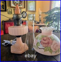 Vintage ALADDIN CORINTHIAN converted oil LAMP Model B pink moonstone roses SHADE