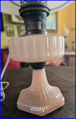 Vintage ALADDIN CORINTHIAN converted oil LAMP Model B pink moonstone roses SHADE