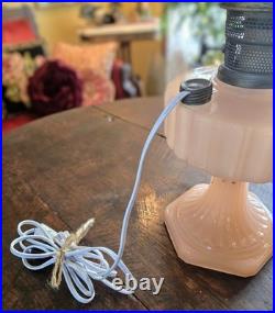 Vintage ALADDIN CORINTHIAN converted oil LAMP Model B pink moonstone roses SHADE