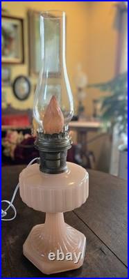 Vintage ALADDIN CORINTHIAN converted oil LAMP Model B pink moonstone roses SHADE