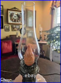 Vintage ALADDIN CORINTHIAN converted oil LAMP Model B pink moonstone roses SHADE