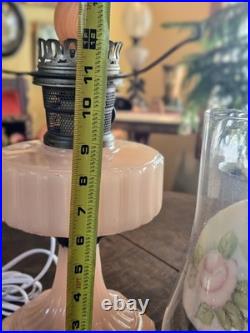 Vintage ALADDIN CORINTHIAN converted oil LAMP Model B pink moonstone roses SHADE