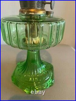Vintage ALADDIN GREEN CORINTHIAN LAMP with MODEL B BURNER AND CHIMNEY