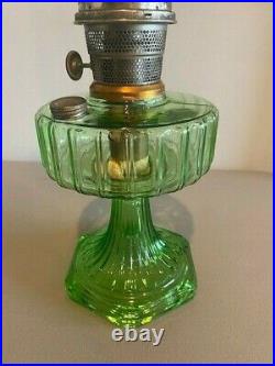 Vintage ALADDIN GREEN CORINTHIAN LAMP with MODEL B BURNER AND CHIMNEY