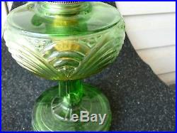 Vintage ALADDIN Kerosene OiL LAMP GREEN Washington Drape with wicker and globe