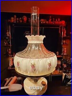 Vintage ALADDIN LAMP MILK GLASS NU-TYPE Model B Hand painted Flowers Beautiful