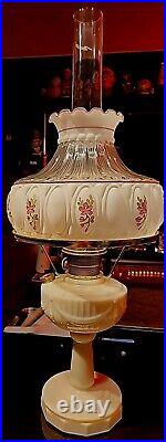 Vintage ALADDIN LAMP MILK GLASS NU-TYPE Model B Hand painted Flowers Beautiful