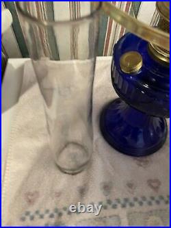 Vintage ALADDIN Lincoln Drape Oil Lamp With Shade, Burner, Chimney Cobalt Blue