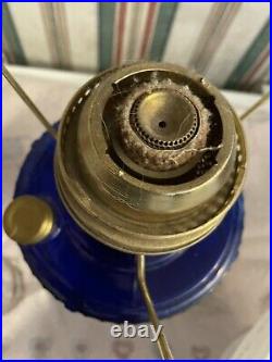 Vintage ALADDIN Lincoln Drape Oil Lamp With Shade, Burner, Chimney Cobalt Blue