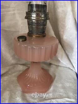 Vintage ALADDIN MOONSTONE Rose Pink CORINTHIAN Oil Lamp 1930-35 Model-B