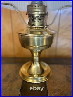 Vintage ALADDIN Model 23 Brass Kerosene Oil Lamp Blue Floral Milk Glass Shade