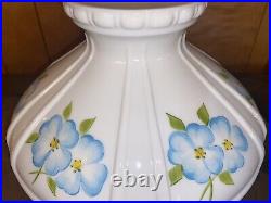 Vintage ALADDIN Model 23 Brass Kerosene Oil Lamp Blue Floral Milk Glass Shade