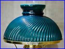 Vintage ALADDIN Model 23 Brass Kerosene Oil Lamp Green Swirl Milk Glass Shade