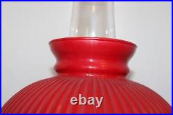 Vintage ALADDIN Model 23 Brass Kerosene Oil Lamp Red Milk Glass Shade