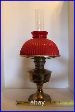 Vintage ALADDIN Model 23 Brass Kerosene Oil Lamp Red Milk Glass Shade