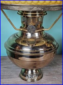 Vintage ALADDIN Model 23 Brass Kerosene Oil Lamp Sherwood Milk Glass Shade