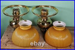 Vintage ALADDIN Model 23 Brass Kerosene Oil Lamp Sherwood Milk Glass Shade