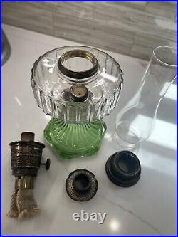 Vintage ALADDIN Nu-Type Model B Burner Antique Oil Mantle Lamp Green Clear Glass