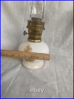 Vintage ALADDIN Oil Lamp Model 23 Daisy Wheat Milk Glass + Aladdin Chimney 20