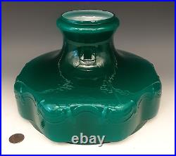 Vintage ALADDIN Teal Green Cased Glass BEADED DRAPE & TASSEL 10 Oil Lamp Shade