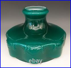 Vintage ALADDIN Teal Green Cased Glass BEADED DRAPE & TASSEL 10 Oil Lamp Shade