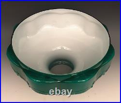 Vintage ALADDIN Teal Green Cased Glass BEADED DRAPE & TASSEL 10 Oil Lamp Shade