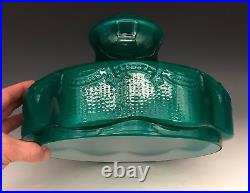 Vintage ALADDIN Teal Green Cased Glass BEADED DRAPE & TASSEL 10 Oil Lamp Shade