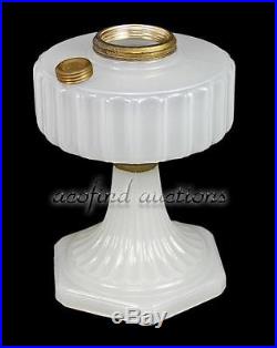 Vintage ALADDIN White Moonstone Cathedral Art Glass Kerosene Oil Lamp Model B