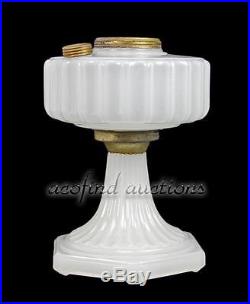 Vintage ALADDIN White Moonstone Cathedral Art Glass Kerosene Oil Lamp Model B