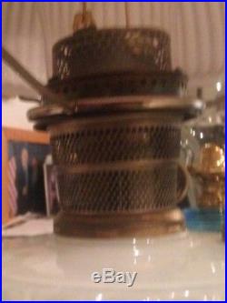 Vintage ALADDIN White Moonstone Corinthian Art Glass Kerosene Oil Lamp with Shade