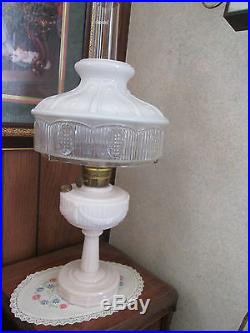 Vintage Alacite Glass Lincoln Drape Aladdin Kerosene Lamp/ Shade, Lox on Chimney